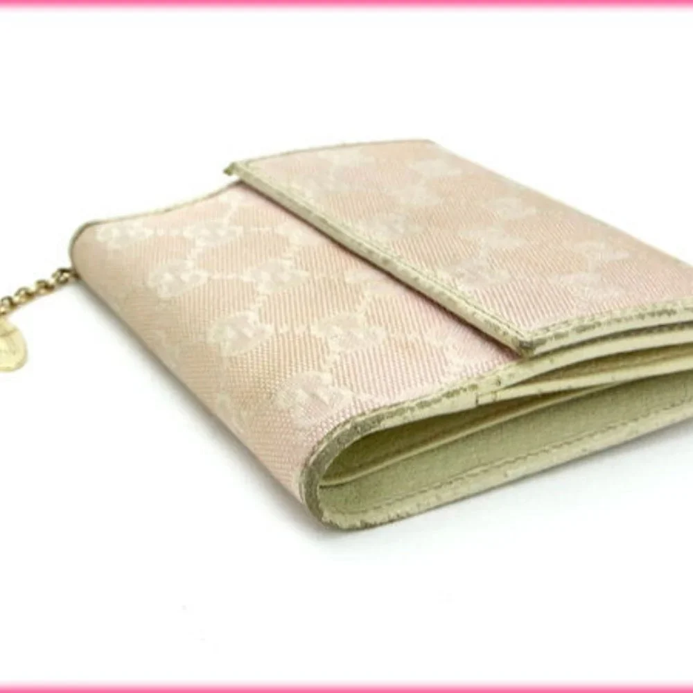 Authentic Gucci Wallet Purse Folding wallet GG White Pink Woman  Used - Picture 2 of 5